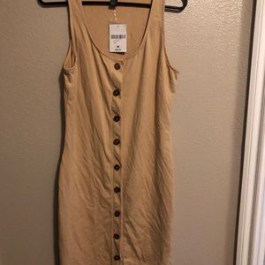 Tan bodycon buttoned up dress